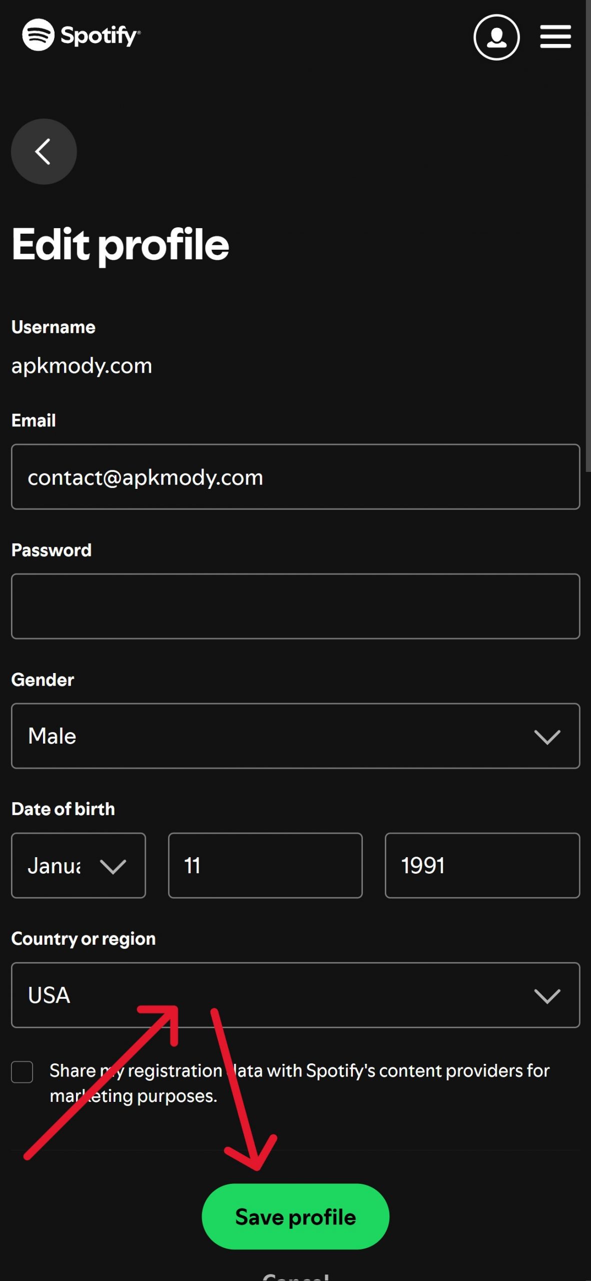 Switch Spotify account region